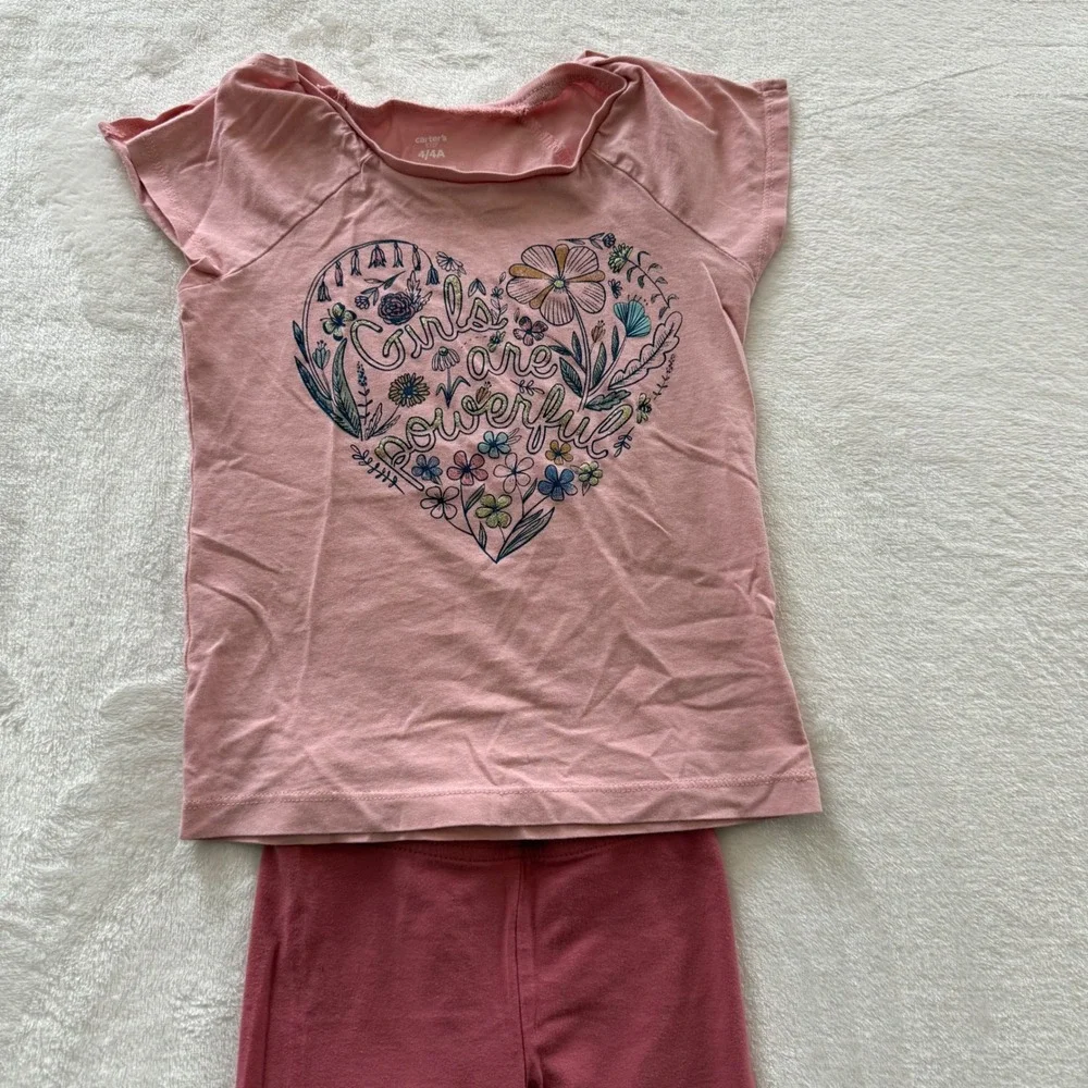 Carters Toddler Girls 4T Plaid Tunic Top &‎ Heart Graphic Tee With Leggings Set